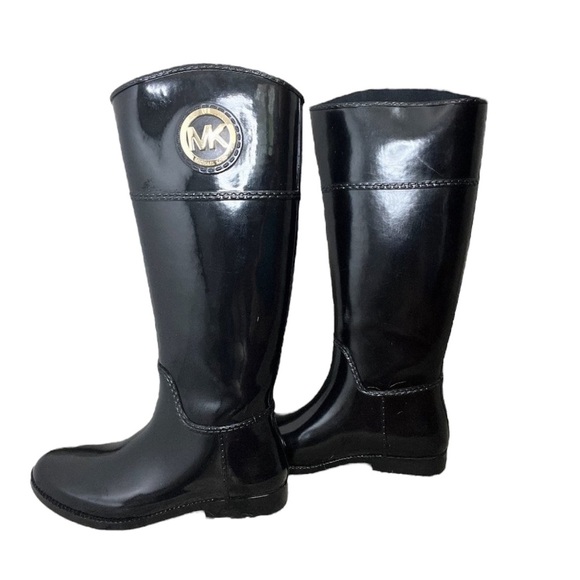 Michael Kors Stockard Tall Black Pull On / Off Rubber Weather / Rain Boots, SZ 8 - Picture 1 of 15